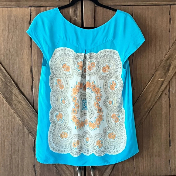 Anthropologie Moulinette Soeurs Floral Cap Sleeve Silk Blouse Size Medium EUC - Picture 4 of 6